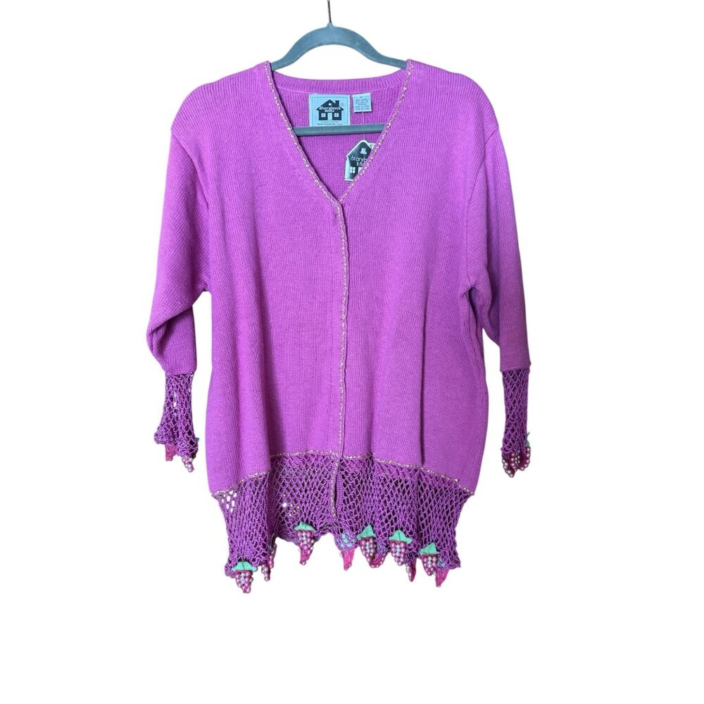Storybook Knits NWT Vintage 1X Pink Sweater Beaded Grapes Deadstock Rare Plus Si